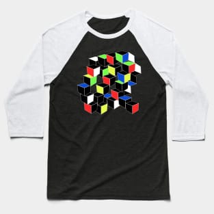 Optical Illusion Shirt - Cubes in 6 colors- Cubist T-Shirt Baseball T-Shirt